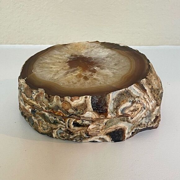 Large Estate Brown Stone Agate Geode Crystal Polished Slice Over 2 Pounds - Picture 4 of 6